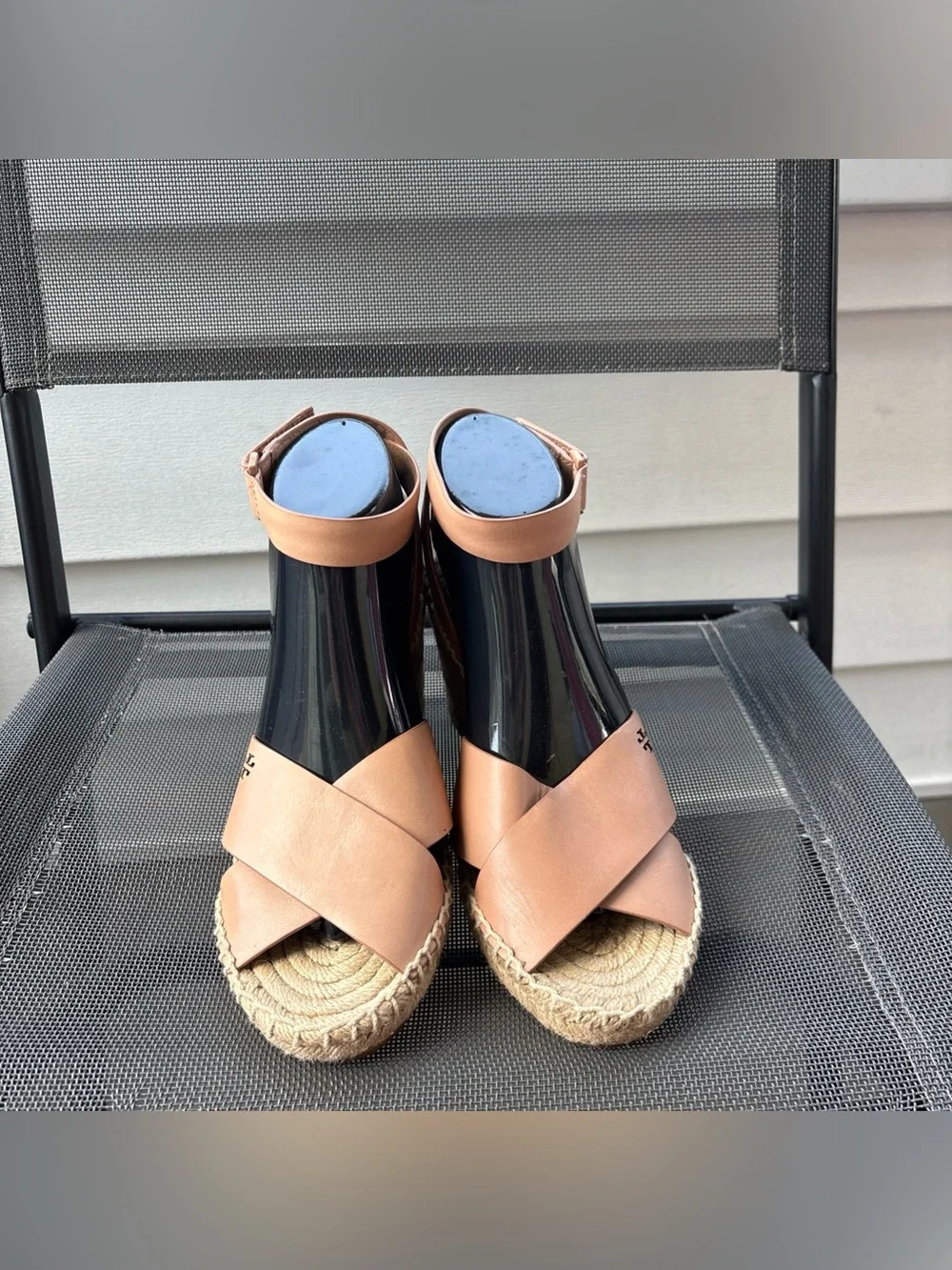 Tory Burch Tan Leather Wedge Espadrille Sandals Size 8.5